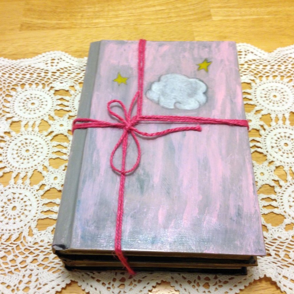 Handpainted Pink and Grey Book Decor